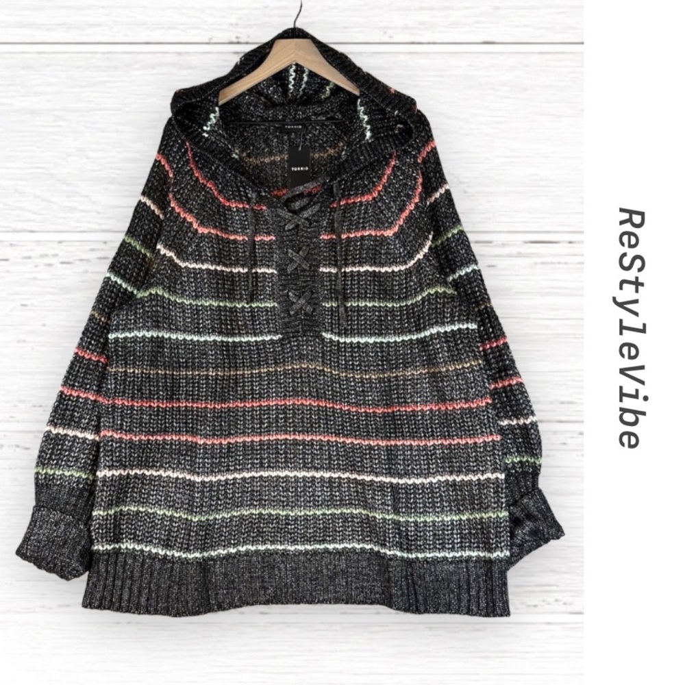 TORRID Women’s Size 3X 3 22-24 Sweater Multi Stripe Chunky Yarn Hoodie NWT